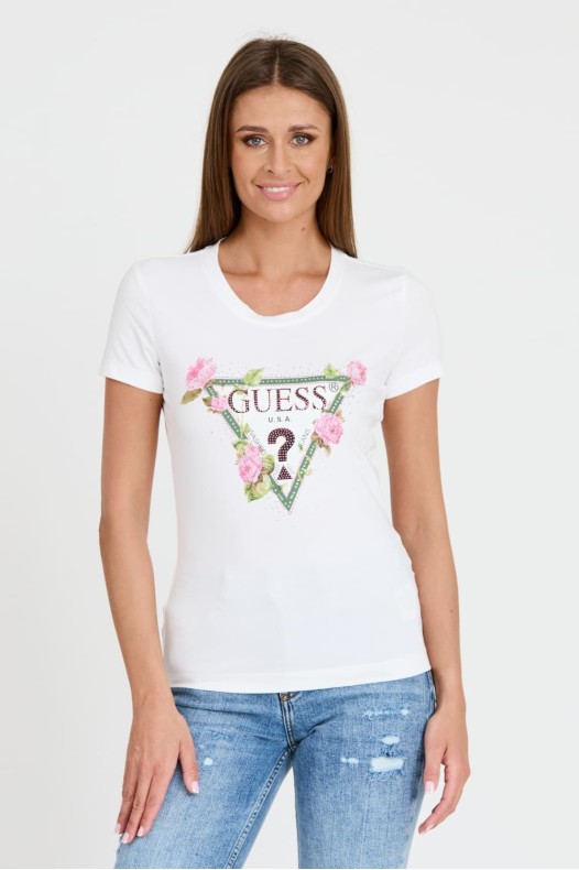 GUESS Biały t-shirt Floral...