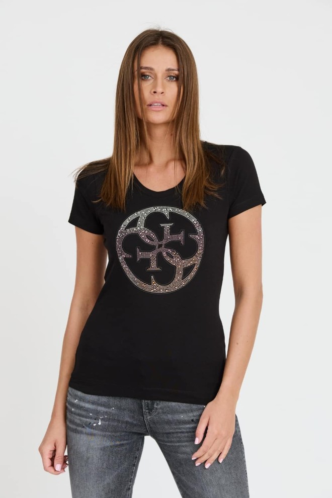 GUESS Negru femei 4G LOGO TEE