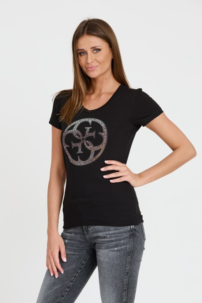 GUESS Negru femei 4G LOGO TEE