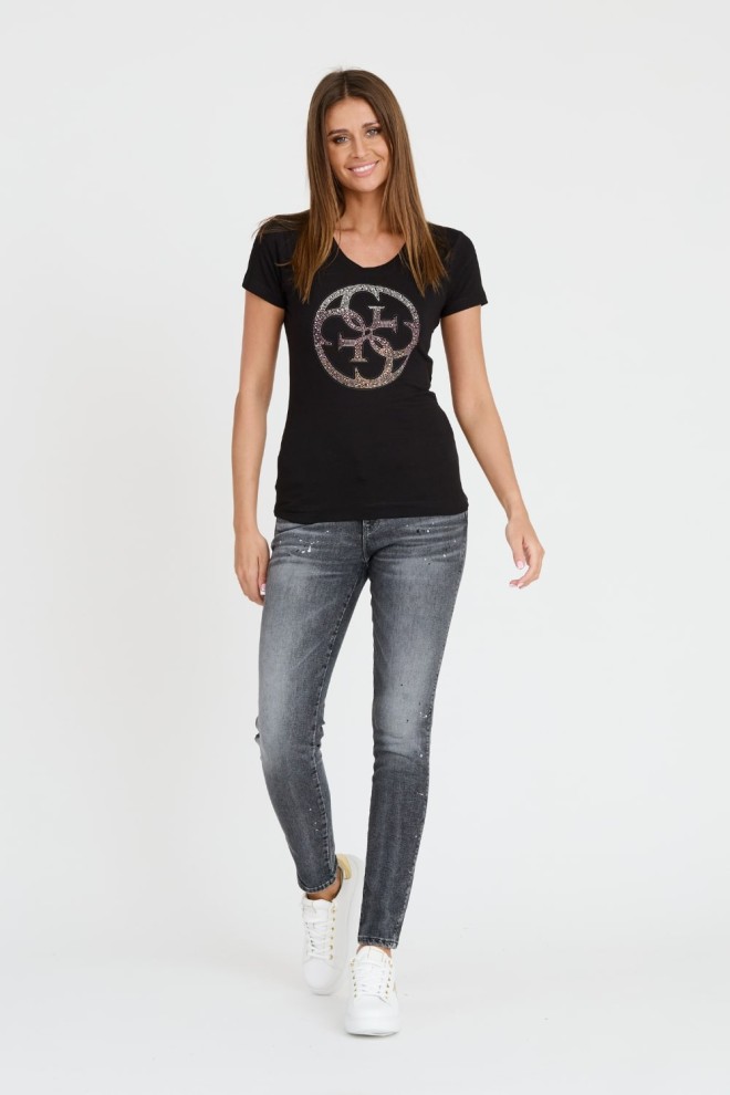 GUESS Negru femei 4G LOGO TEE