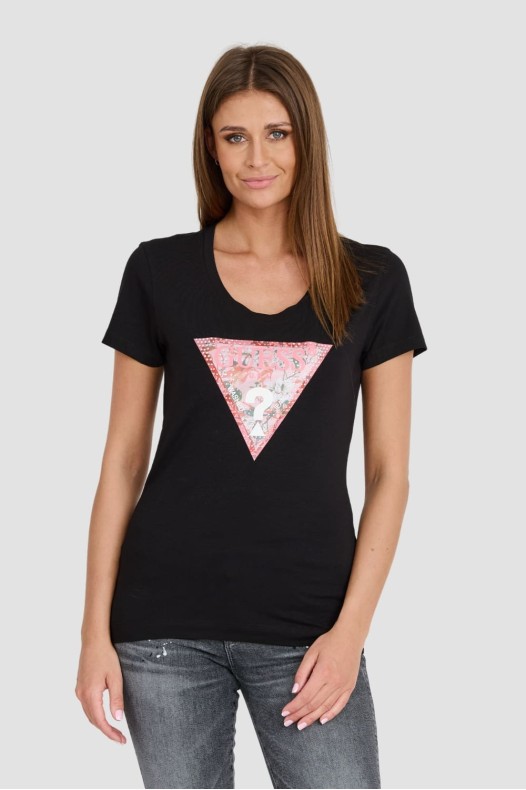 GUESS Czarny t-shirt Satin...