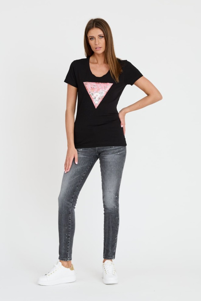 GUESS Tricou Triunghi Satin Negru pentru femei