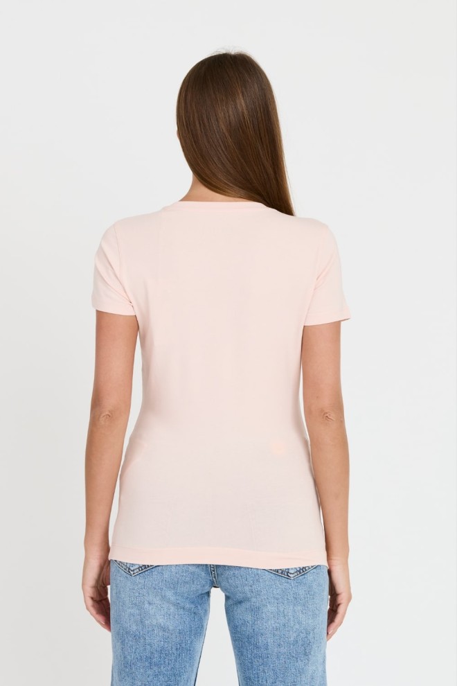 GUESS Różowy t-shirt Satin Triangle Tee