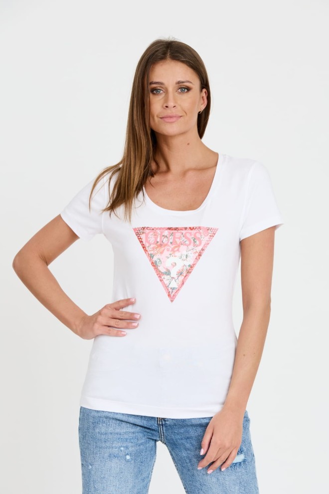 GUESS Tricou Triunghi Satin pentru femei albe