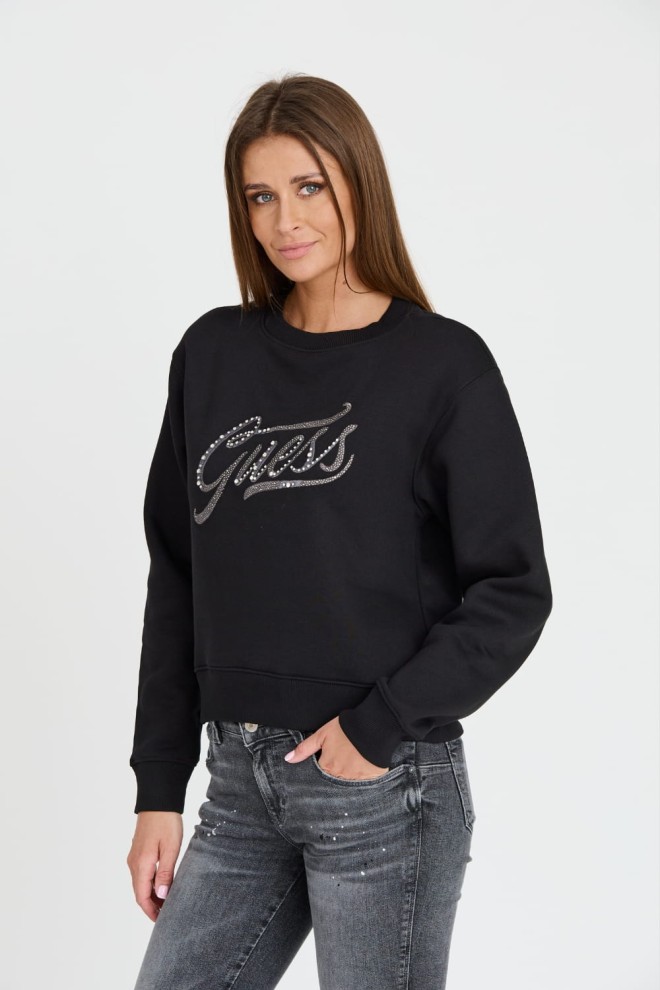 GUESS Czarna bluza z cyrkoniami