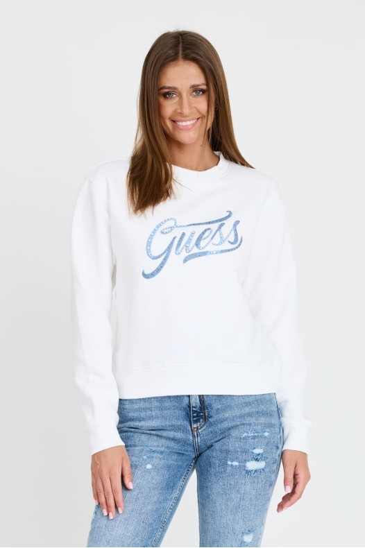 GUESS Biała bluza z cyrkoniami