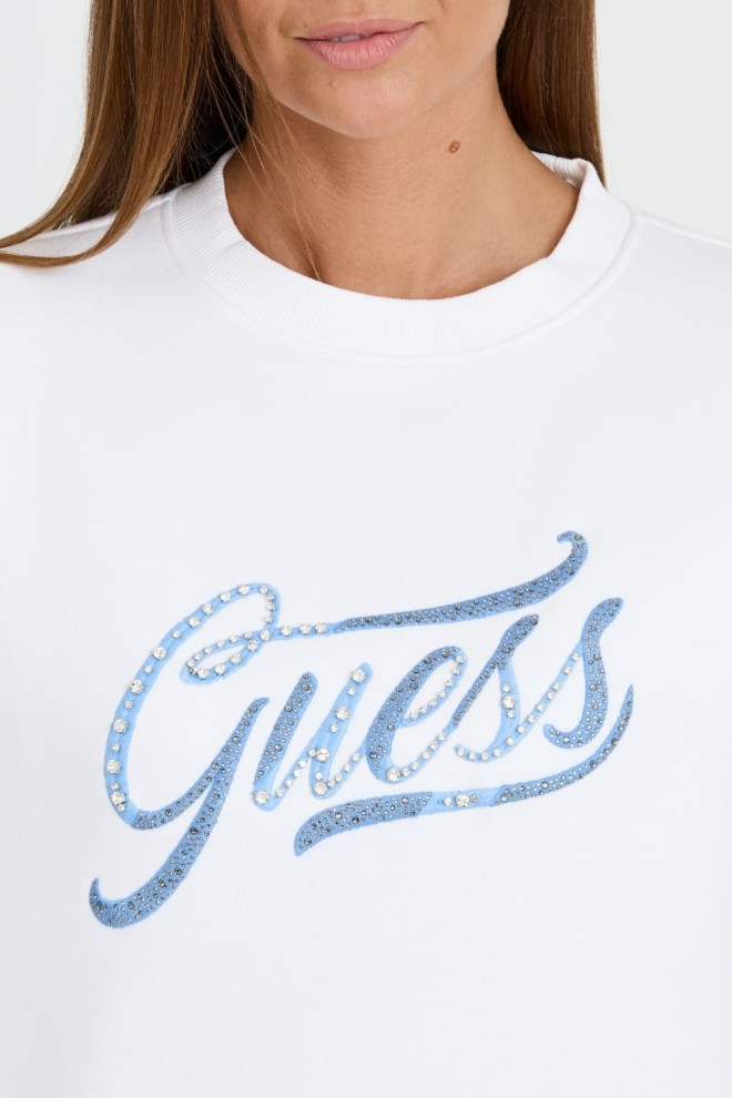 GUESS Biała bluza z cyrkoniami