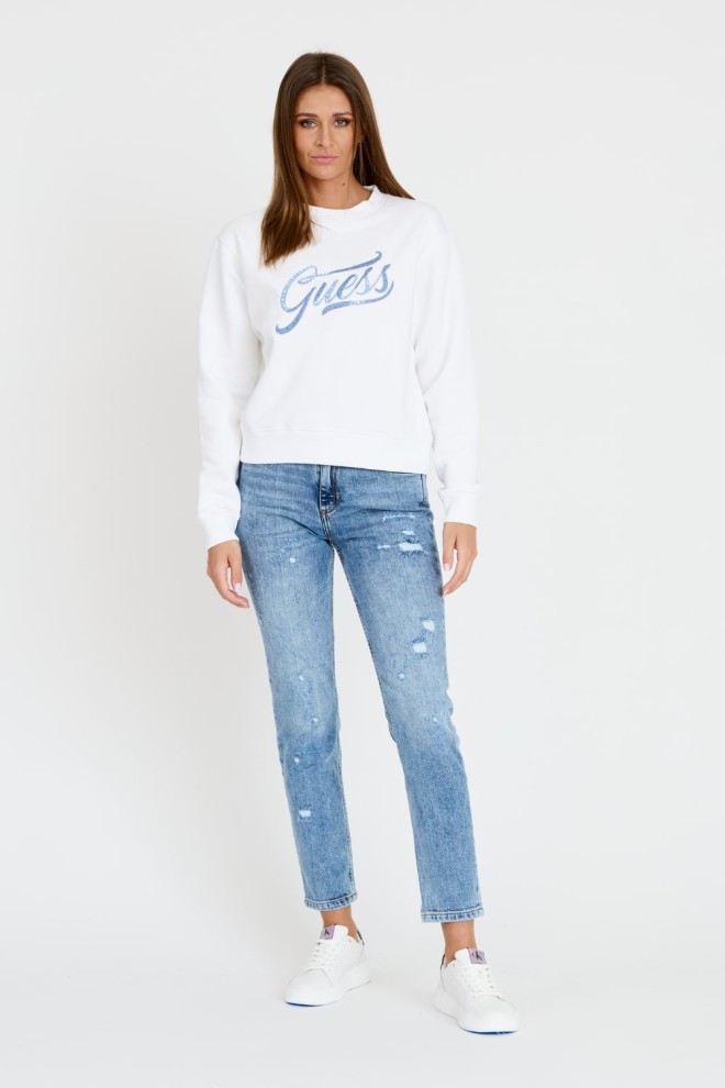 GUESS White sweatshirt with zircons