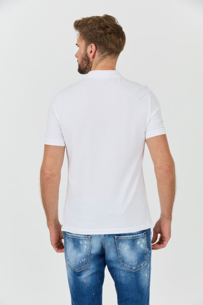 GUESS Polo alb pentru bărbați Washed