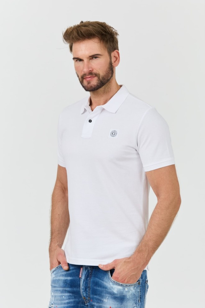 GUESS Polo alb pentru bărbați Washed