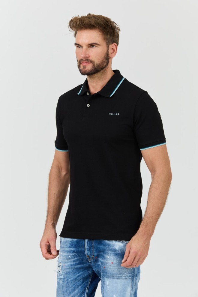 GUESS Polo negru pentru bărbați Lyle