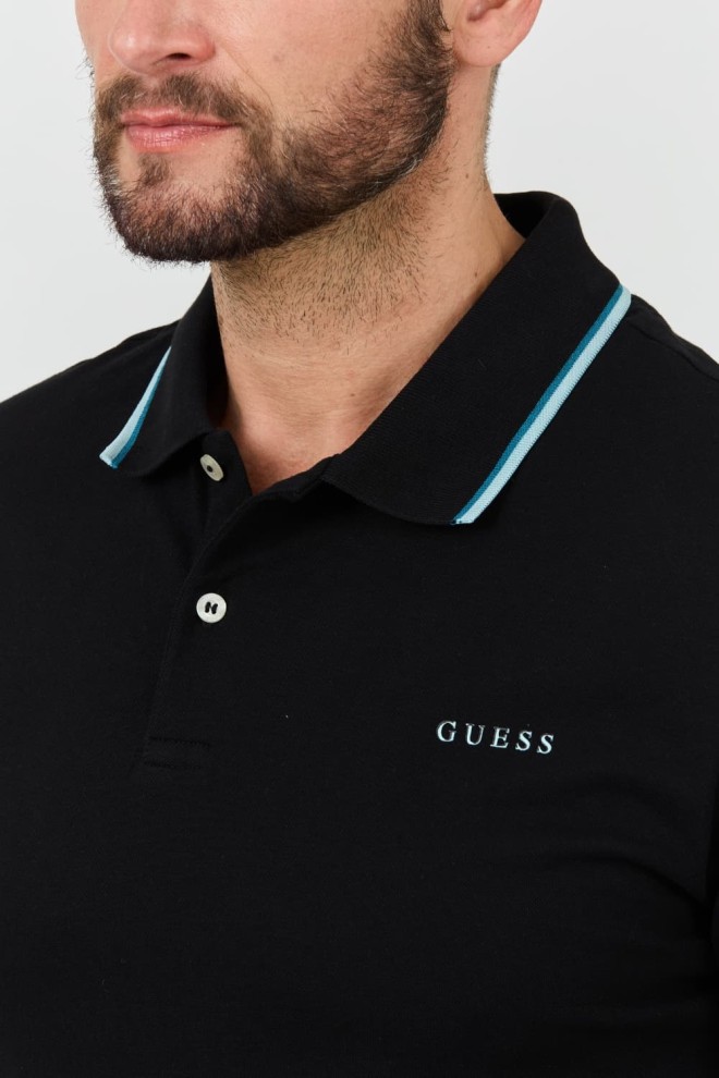 GUESS Polo negru pentru bărbați Lyle