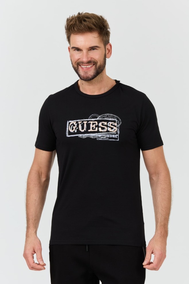 GUESS Tricou Box Logo negru pentru bărbați