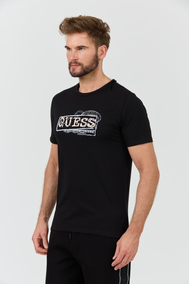 GUESS Tricou Box Logo negru pentru bărbați
