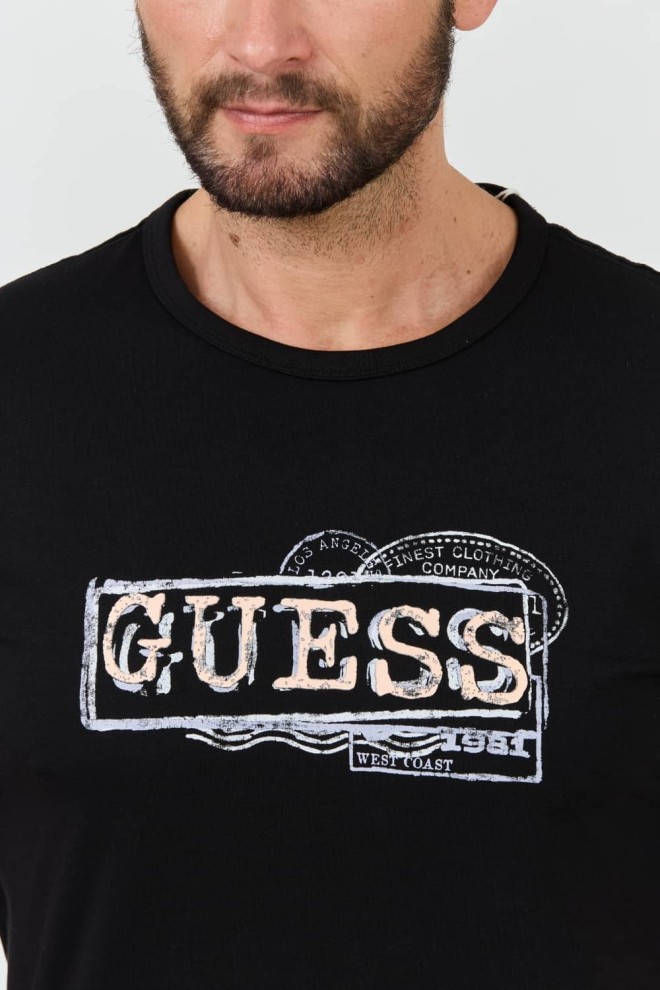GUESS Tricou Box Logo negru pentru bărbați