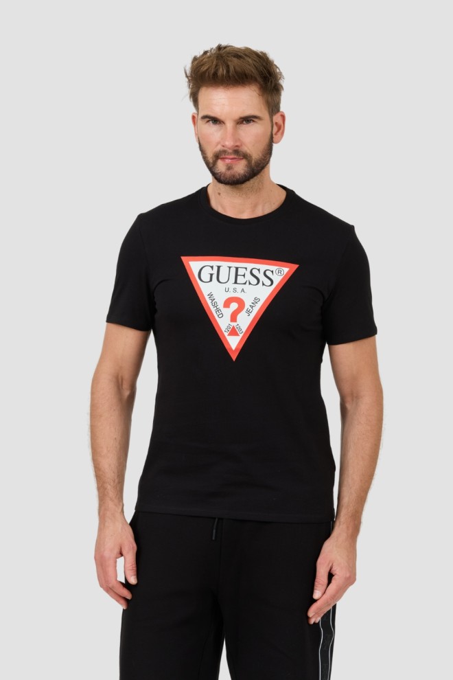 GUESS Czarny t-shirt z dużym logo Original Logo Tee