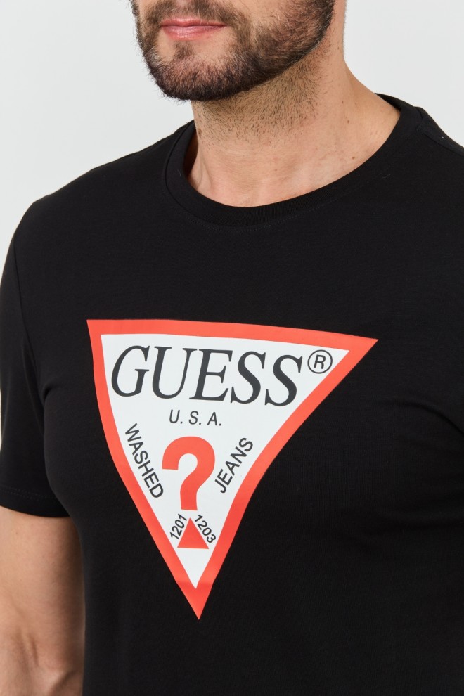 GUESS Czarny t-shirt z dużym logo Original Logo Tee