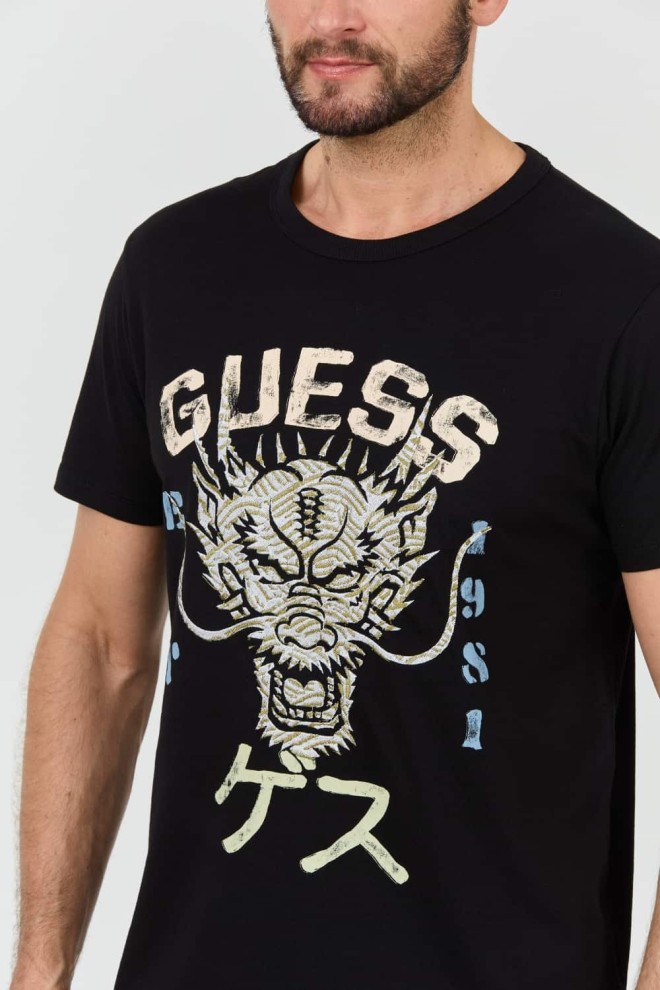 GUESS Negru bărbați bumbac Dragon Tee