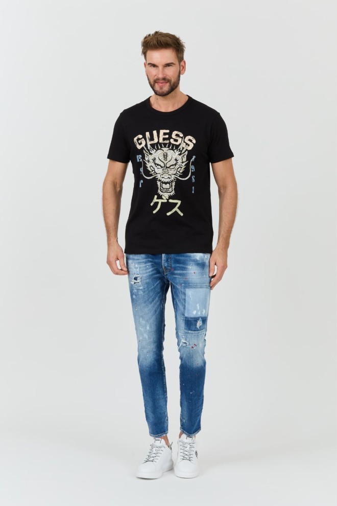 GUESS Negru bărbați bumbac Dragon Tee