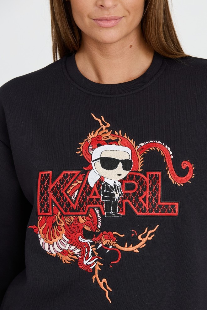 Світшот KARL LAGERFELD Чорний лляний культовий світшот