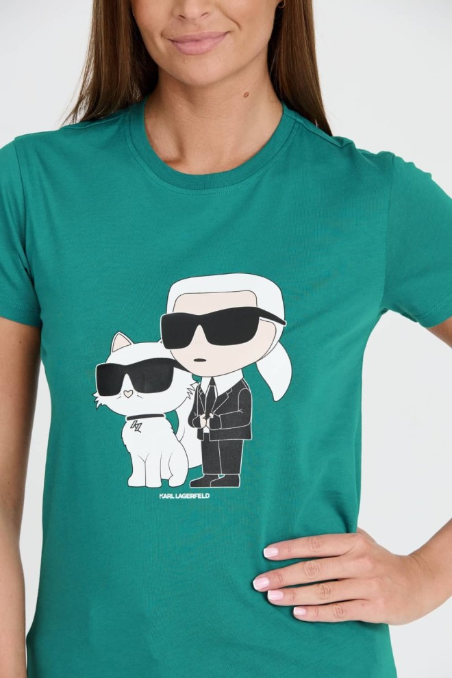 KARL LAGERFELD Turkusowy t-shirt Ikonik 2.0