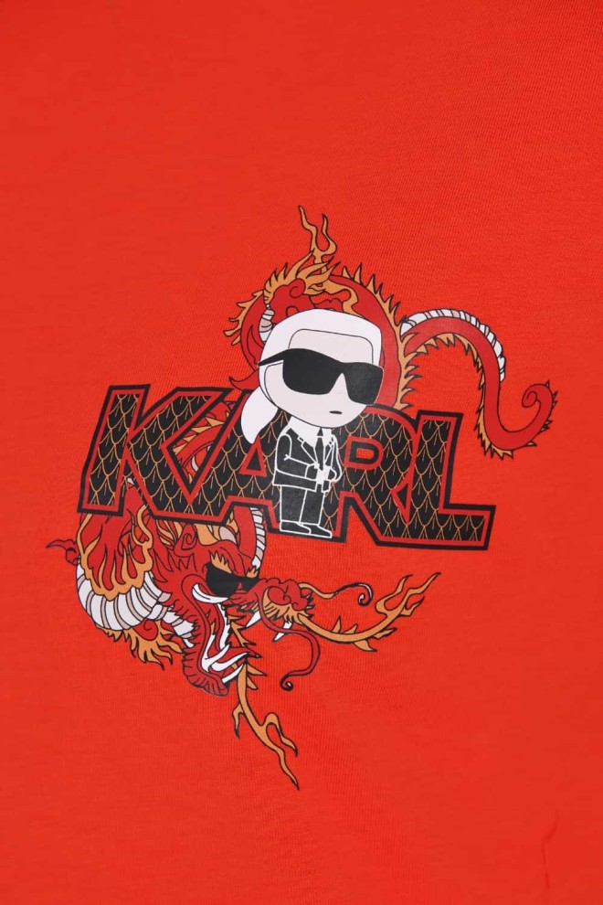 KARL LAGERFELD Czerwony t-shirt ikonik lny