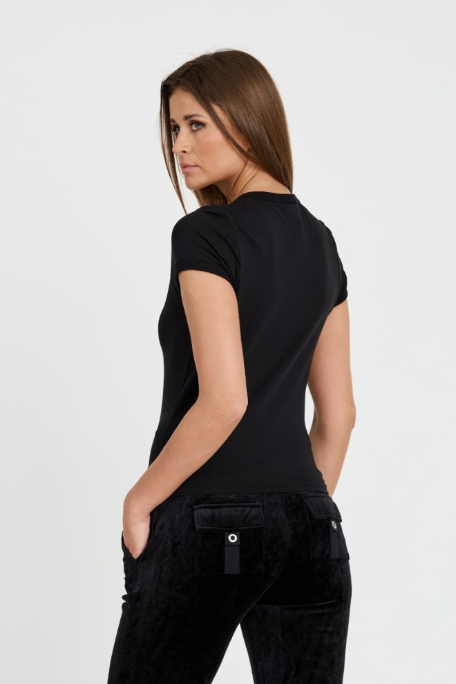Tricoul negru Heritage Crest Fitted pentru femei JUICY COUTURE 