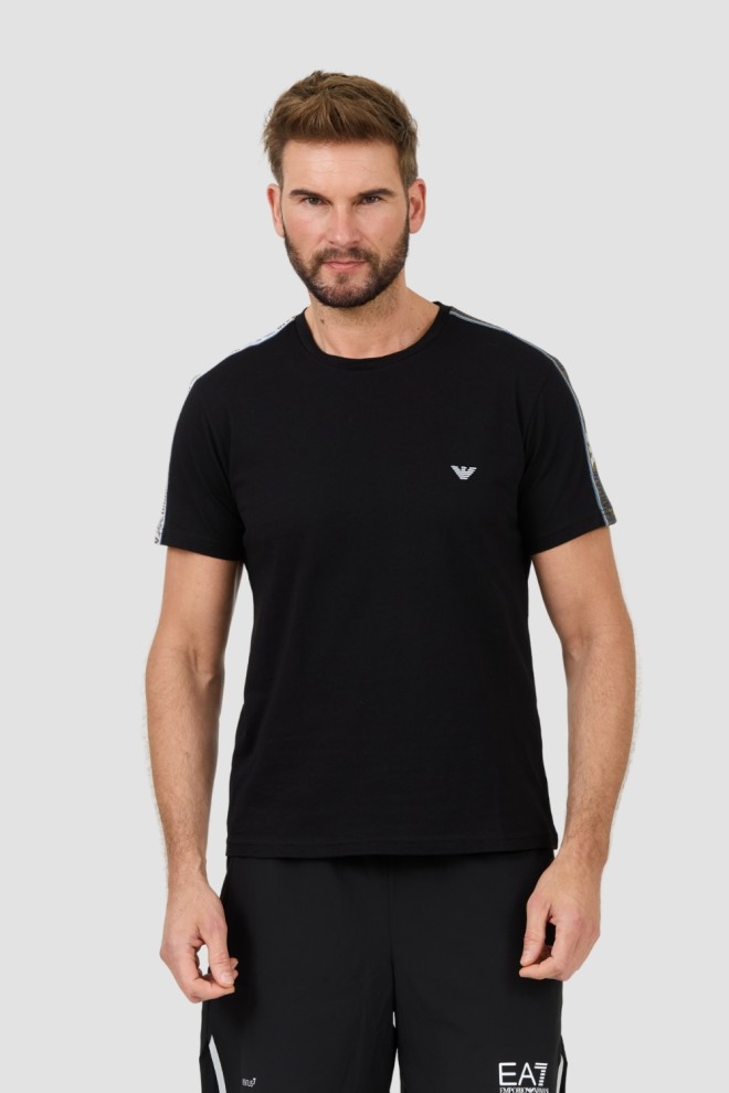 EMPORIO ARMANI Tricou negru cu logo-ul bandei pentru bărbați