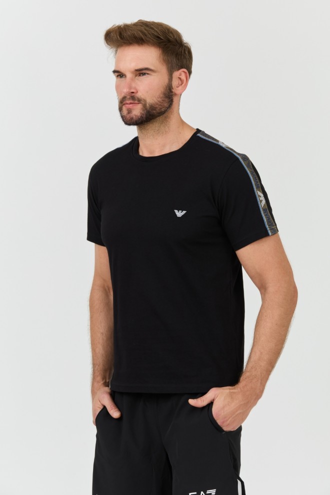 EMPORIO ARMANI Tricou negru cu logo-ul bandei pentru bărbați