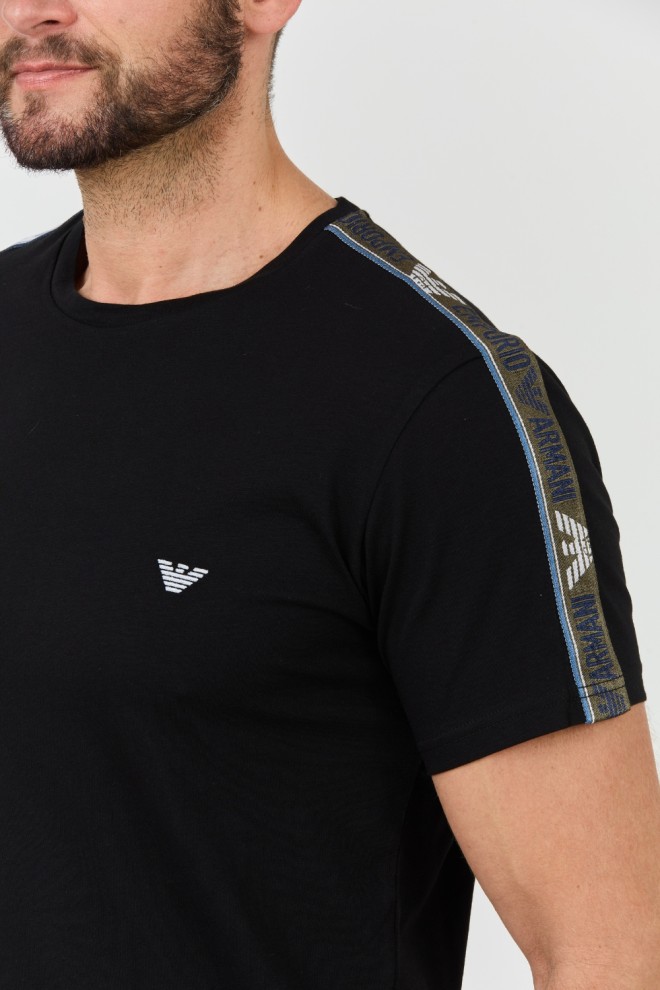 EMPORIO ARMANI Tricou negru cu logo-ul bandei pentru bărbați