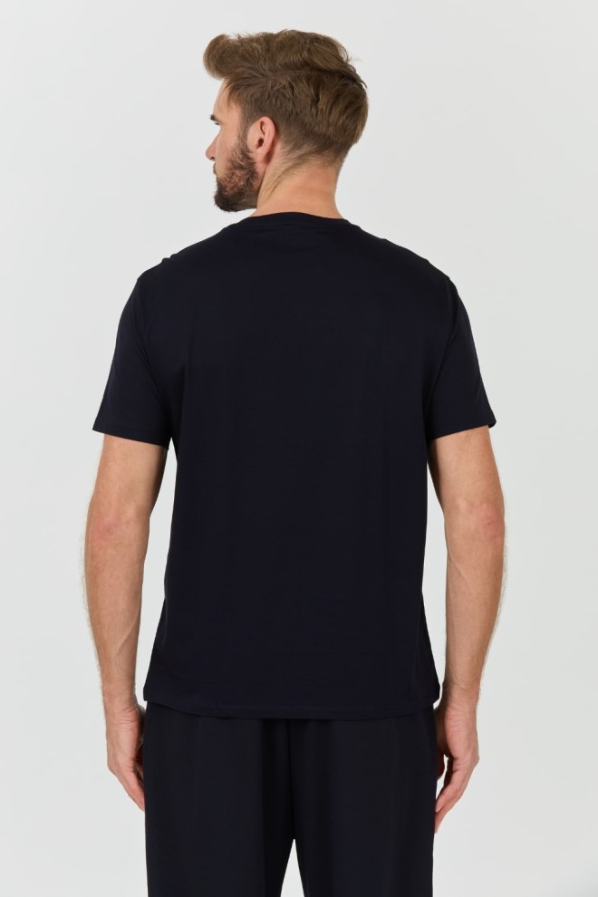 ARMANI EXCHANGE Tricou albastru marin pentru bărbați cu logo argintiu