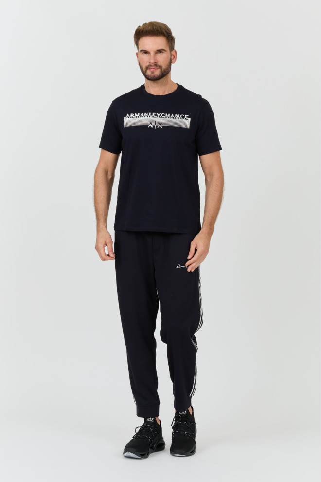 ARMANI EXCHANGE Tricou albastru marin pentru bărbați cu logo argintiu