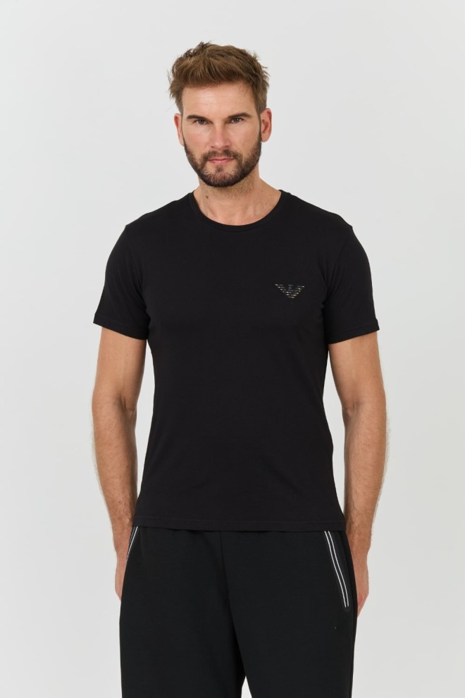 EMPORIO ARMANI Tricou negru cu logo brodat pentru bărbați