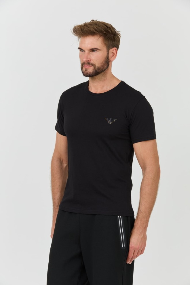 EMPORIO ARMANI Tricou negru cu logo brodat pentru bărbați