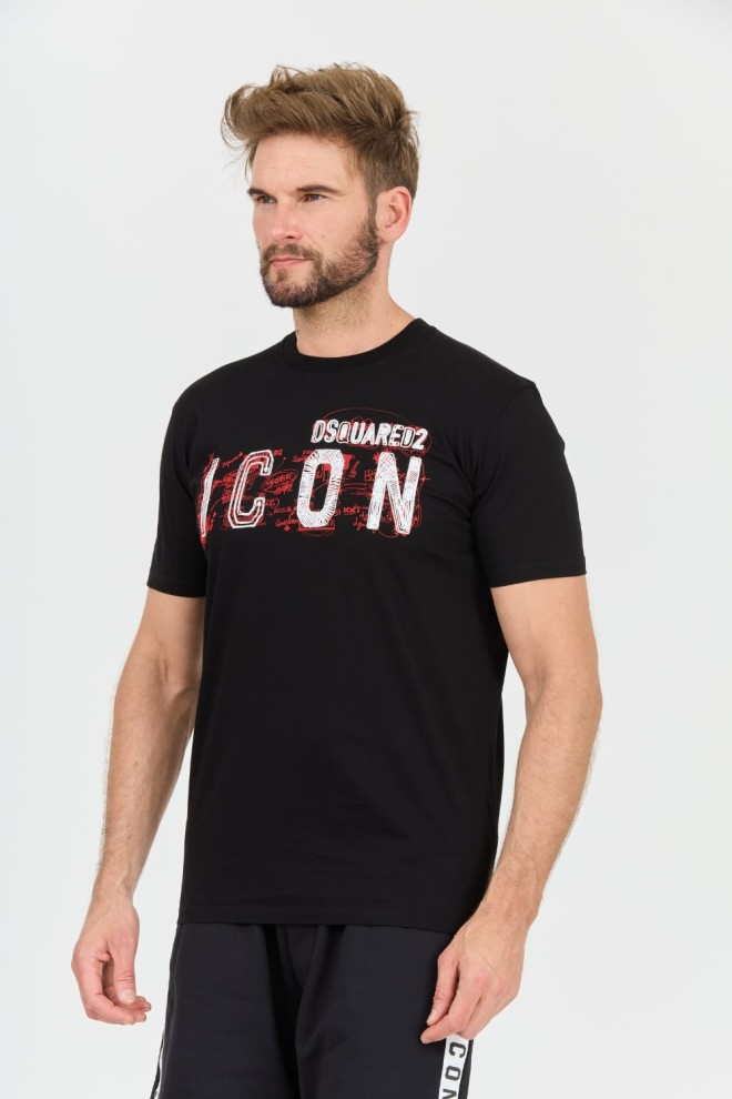 DSQUARED2 Black Bărbat Icon Scribble Cool Fit Tee