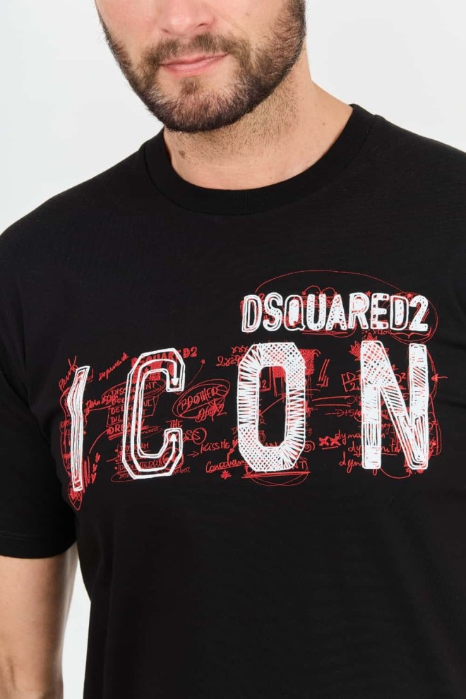 DSQUARED2 Black Bărbat Icon Scribble Cool Fit Tee