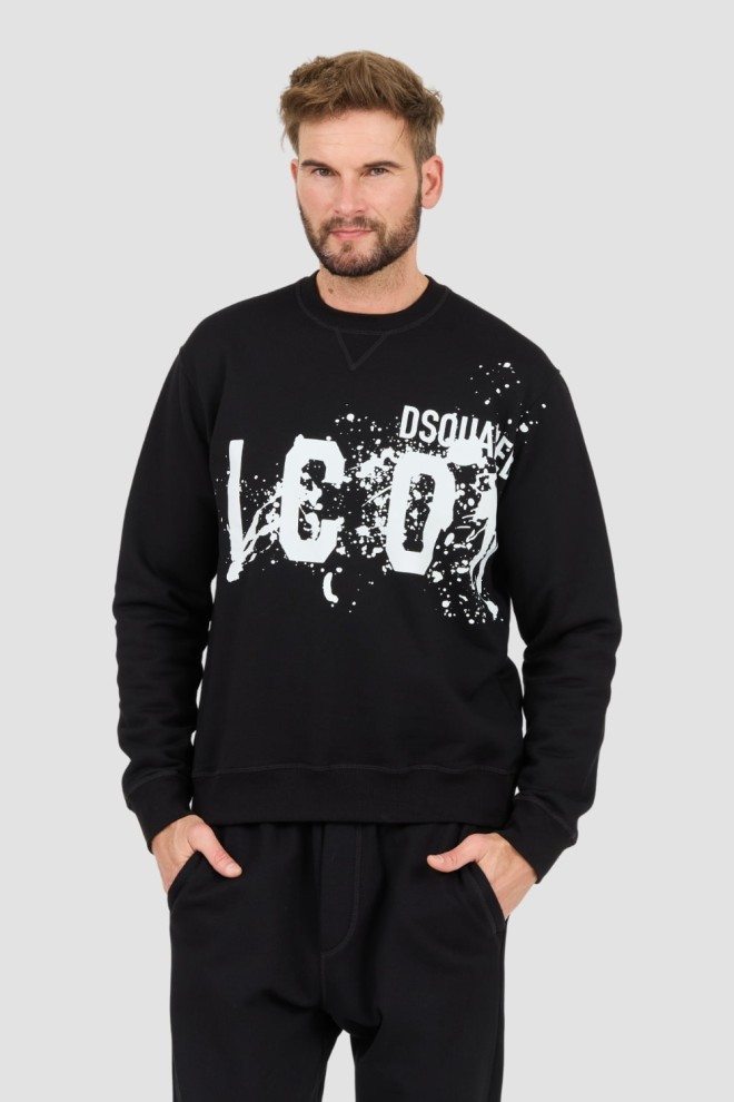 Світшот DSQUARED2 Black Icon Splash Cool Fit з круглим вирізом з капюшоном