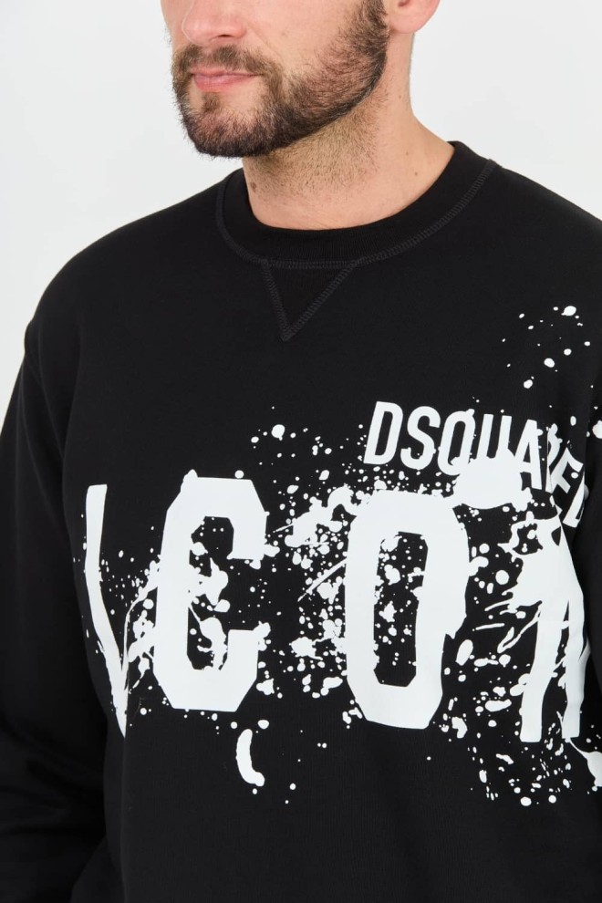 Світшот DSQUARED2 Black Icon Splash Cool Fit з круглим вирізом з капюшоном