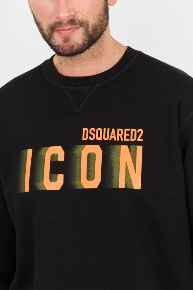 Світшот DSQUARED2 Black Icon Blur Cool Fit з круглим вирізом з капюшоном