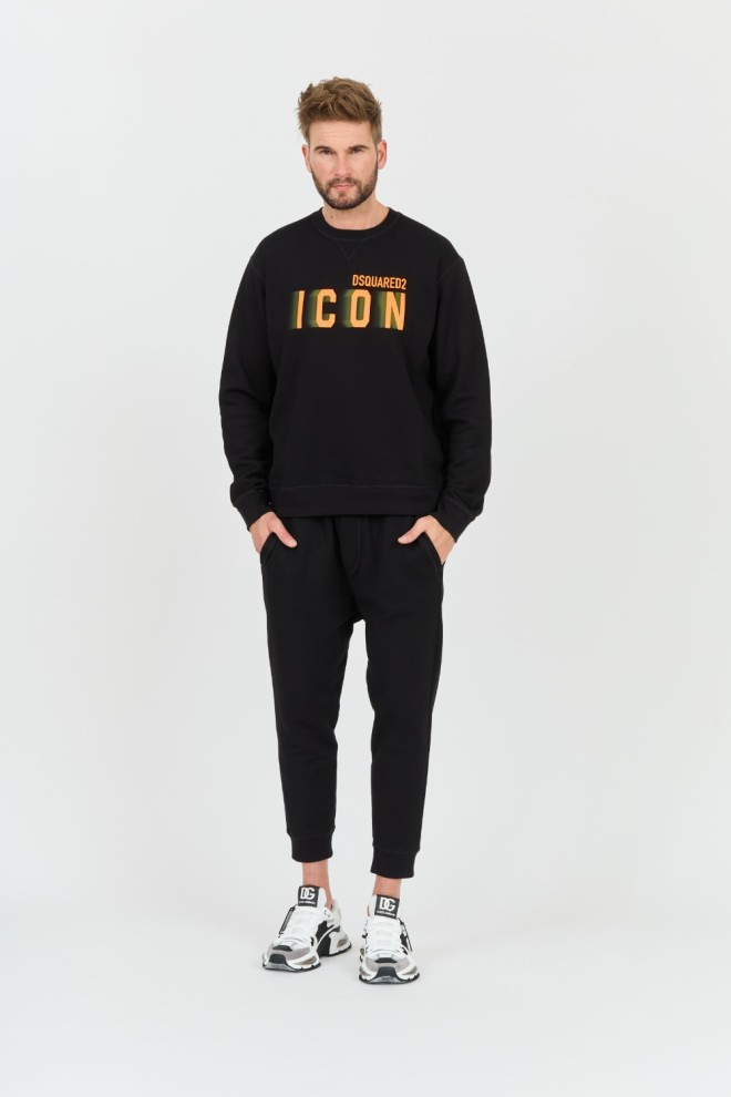 Світшот DSQUARED2 Black Icon Blur Cool Fit з круглим вирізом з капюшоном