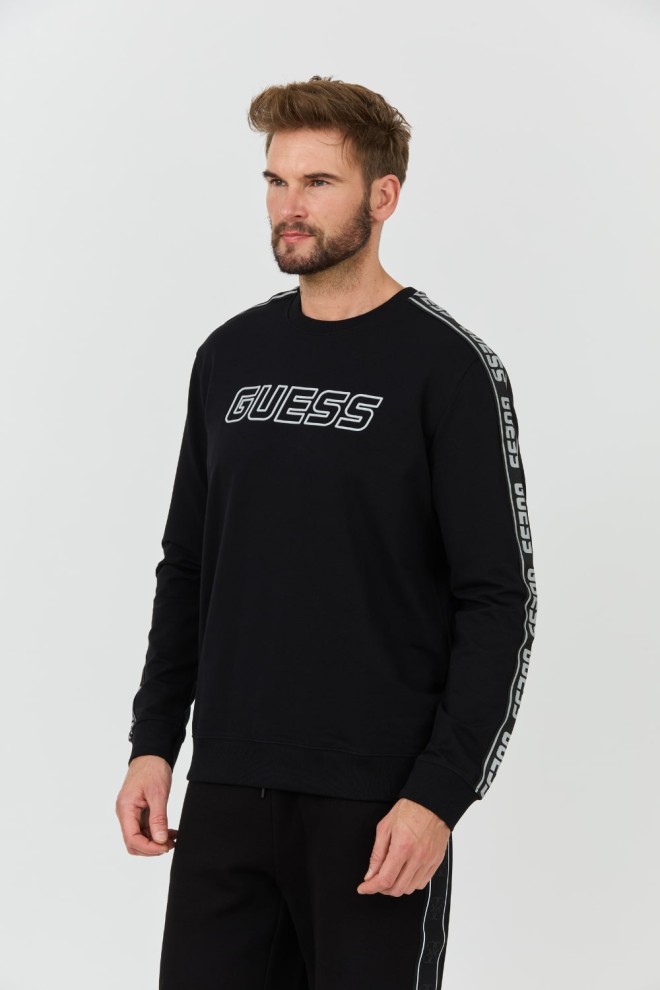 GUESS Tricou negru cu dungi Arlo pentru bărbați