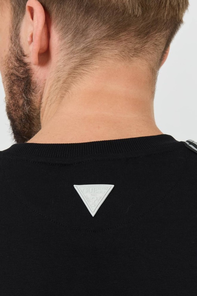 GUESS Tricou negru cu dungi Arlo pentru bărbați