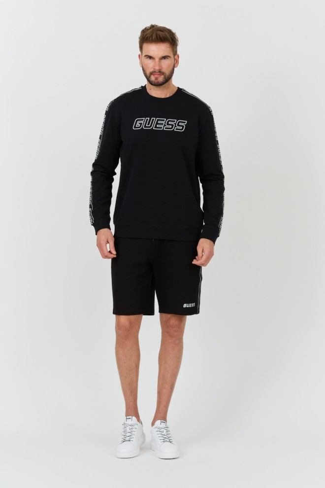 GUESS Tricou negru cu dungi Arlo pentru bărbați