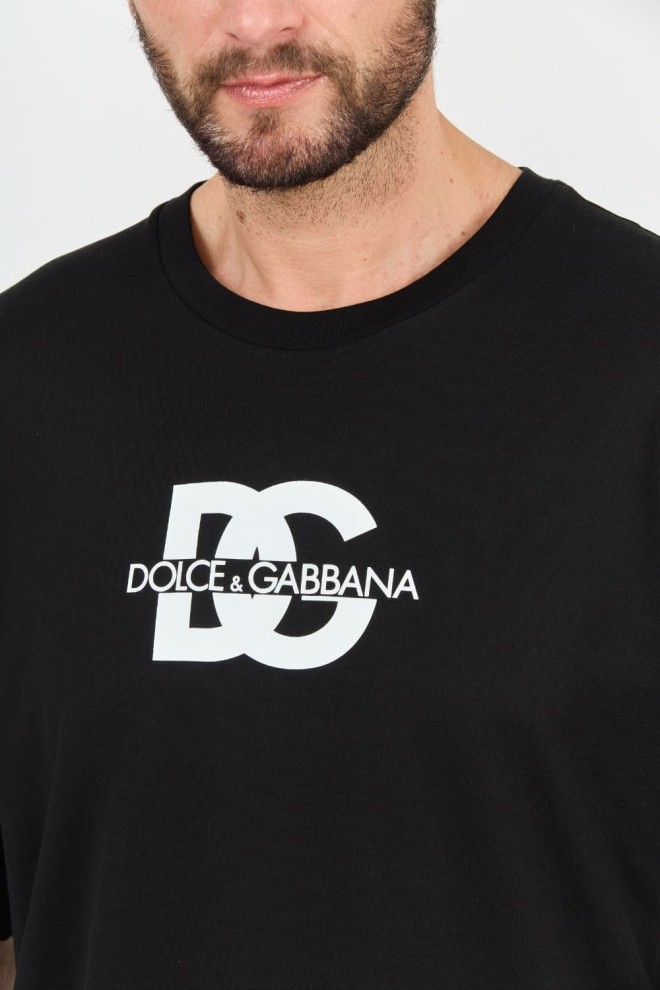 DOLCE & GABBANA Czarny t-shirt z dużym logo