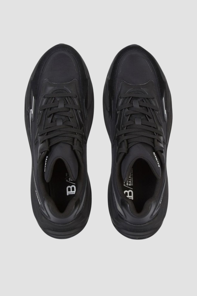 BALMAIN Black Run-row-leather & Nylon sneakers