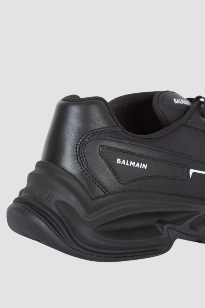 BALMAIN Black Run-row-leather & Nylon sneakers