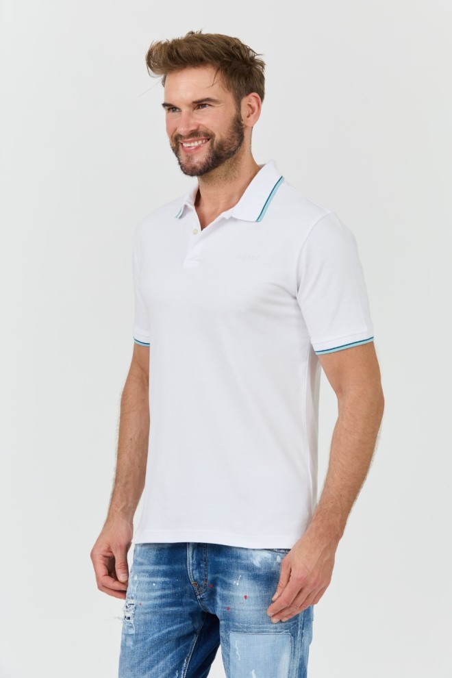 GUESS Polo alb pentru bărbați Lyle