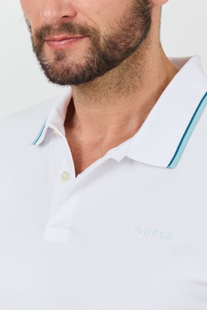 GUESS Polo alb pentru bărbați Lyle