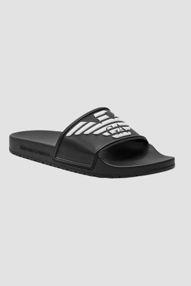 EMPORIO ARMANI Czarne klapki Mules PVC logo