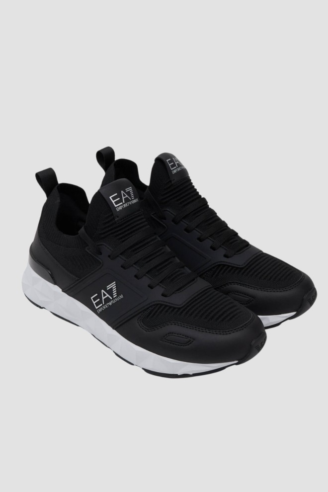 EA7 Black sneakers with white sole